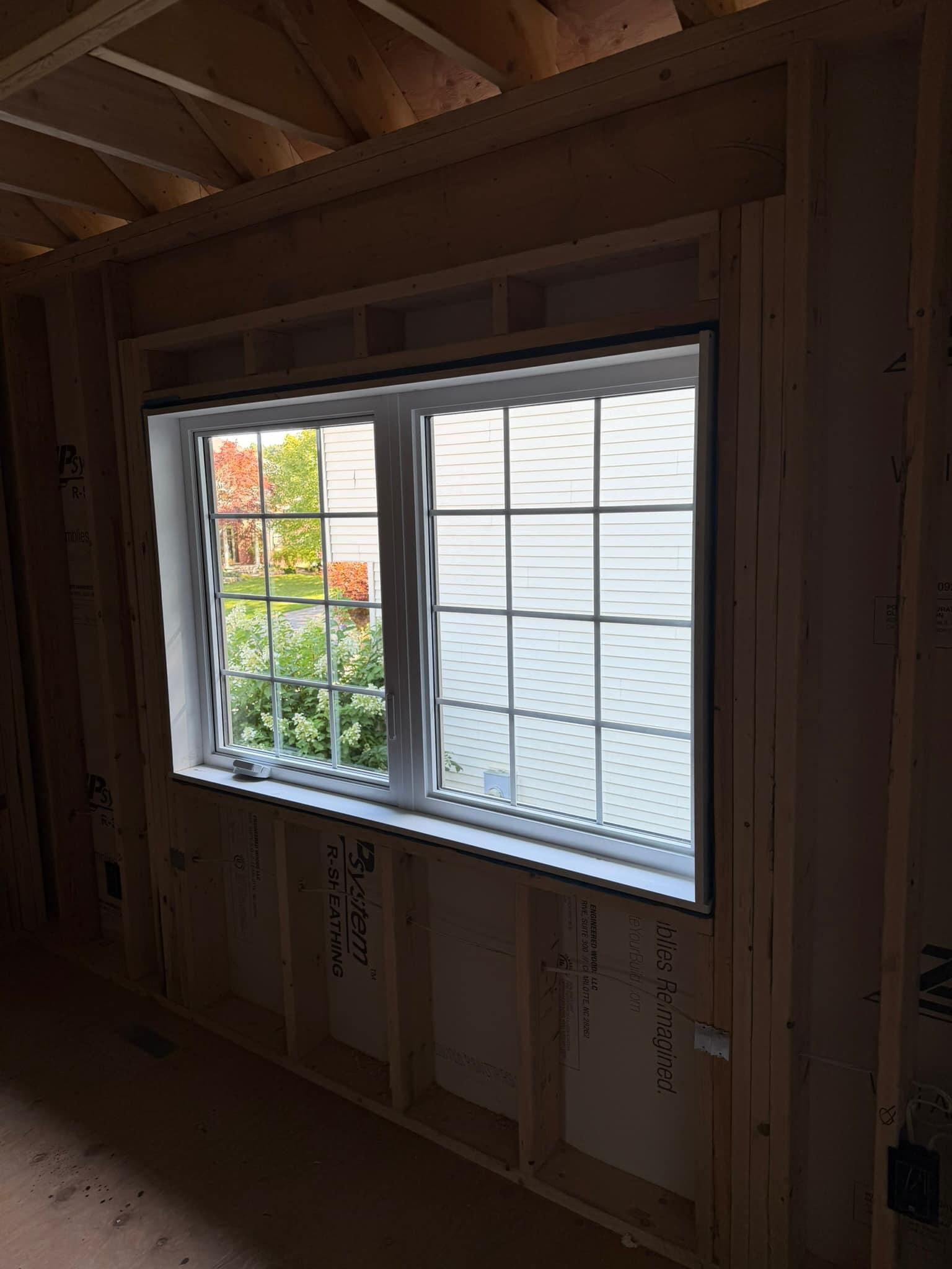New dormer window from inside the framed room